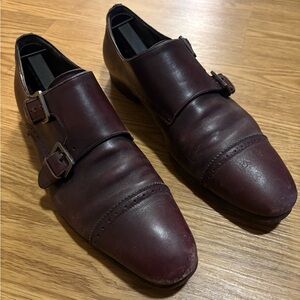 Ferragamo Burgundy Double Monk Strap Shoes - Size 9.5m